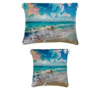 2 trousse in finta pelle per il trucco, piccola borsa per il trucco per borsa, borsa portatile da viaggio per donne, mini borsa per trucco tascabile per rossetto, paesaggio, estate, spiaggia, oceano,
