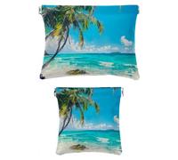 2 trousse in finta pelle per il trucco, piccola borsa per il trucco per borsa, borsa portatile da viaggio per donne, mini borsa per trucco tascabile per rossetto, paesaggio, estate, spiaggia, oceano,