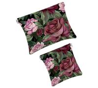 2 trousse in finta pelle per il trucco, portatile, piccola tasca per il trucco, mini borsa portatile per cosmetici, da donna, mini borsa per il trucco per rossetto, fiori rosa camomilla floreale,