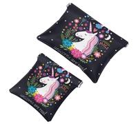 2 trousse magiche con unicorni e fiori e luna, con chiusura automatica, portatile, senza cerniera, mini trousse da viaggio per monete, rossetti, cosmetici, auricolari, gioielli, organizer, Multicolore