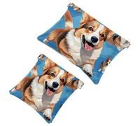 2 trousse per cosmetici a forma di cane corgi-1277, impermeabile, portatile, senza cerniera, 2 pezzi, Multicolore 10., A：7.1x5.8in/18x14.8cm，B:4.7x4.5in/12x11.5cm