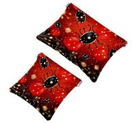 2 trousse per cosmetici a forma di coccinella con sette stelle rosse, 1079, impermeabile, portatile, senza cerniera, Multicolore 03, A：7.1x5.8in/18x14.8cm，B:4.7x4.5in/12x11.5cm