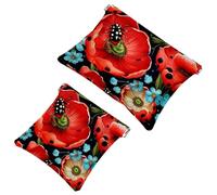 2 trousse per cosmetici a forma di coccinella con sette stelle rosse, 1079, impermeabile, portatile, senza cerniera, Multicolore 01, A：7.1x5.8in/18x14.8cm，B:4.7x4.5in/12x11.5cm