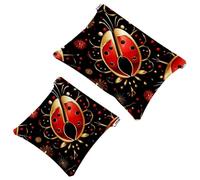 2 trousse per cosmetici a forma di coccinella con sette stelle rosse, 1112, impermeabile, portatile, senza cerniera, Multicolore 02, A：7.1x5.8in/18x14.8cm，B:4.7x4.5in/12x11.5cm