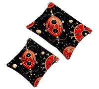 2 trousse per cosmetici a forma di coccinella con sette stelle rosse, 1112, impermeabile, portatile, senza cerniera, Multicolore 10., A：7.1x5.8in/18x14.8cm，B:4.7x4.5in/12x11.5cm