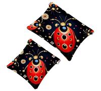 2 trousse per cosmetici a forma di coccinella con sette stelle rosse, 1145, impermeabile, portatile, senza cerniera, Multicolore 04, A：7.1x5.8in/18x14.8cm，B:4.7x4.5in/12x11.5cm