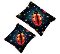 2 trousse per cosmetici a forma di coccinella con sette stelle rosse, 1178, impermeabile, portatile, senza cerniera, Multicolore 01, A：7.1x5.8in/18x14.8cm，B:4.7x4.5in/12x11.5cm