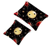 2 trousse per cosmetici a forma di coccinella con sette stelle rosse, 1310, impermeabile, portatile, senza cerniera, Multicolore 10., A：7.1x5.8in/18x14.8cm，B:4.7x4.5in/12x11.5cm