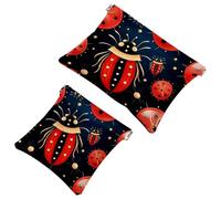 2 trousse per cosmetici a forma di coccinella con sette stelle rosse, 1343, impermeabile, portatile, senza cerniera, Multicolore 02, A：7.1x5.8in/18x14.8cm，B:4.7x4.5in/12x11.5cm