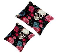 2 trousse per cosmetici a forma di scheletro, 848, impermeabile, portatile, senza cerniera, 2 pezzi, Multicolore 08, A：7.1x5.8in/18x14.8cm，B:4.7x4.5in/12x11.5cm