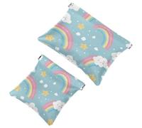 2 trousse per cosmetici, con 23 tasche, motivo arcobaleno, impermeabile, portatile, senza cerniera, Multicolore 10., A：7.1x5.8in/18x14.8cm，B:4.7x4.5in/12x11.5cm
