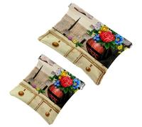 2 trousse per cosmetici con motivo greco Santorini, con chiusura automatica, portatile, senza cerniera, mini borsa da viaggio per cuffie, monete, rossetti, cosmetici, auricolari, gioielli, organizer,