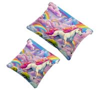 2 trousse per cosmetici da 650 tasche colorate con unicorni volanti, per borse, borsa per il trucco impermeabile, portatile, senza cerniera, borsa per il trucco, Multicolore 07, A：7.1x5.8in/18x14.8cm