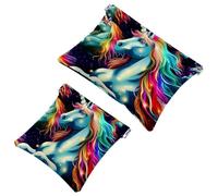 2 trousse per cosmetici da 650 tasche colorate con unicorni volanti, per borse, borsa per il trucco impermeabile, portatile, senza cerniera, borsa per il trucco, Multicolore 04, A：7.1x5.8in/18x14.8cm