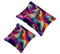 2 trousse per cosmetici da 650 tasche colorate con unicorni volanti, per borse, borsa per il trucco impermeabile, portatile, senza cerniera, borsa per il trucco, Multicolore 09, A：7.1x5.8in/18x14.8cm