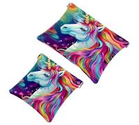 2 trousse per cosmetici da 650 tasche colorate con unicorni volanti, per borse, borsa per il trucco impermeabile, portatile, senza cerniera, borsa per il trucco, Multicolore 02, A：7.1x5.8in/18x14.8cm