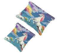 2 trousse per cosmetici da 650 tasche colorate con unicorni volanti, per borse, borsa per il trucco impermeabile, portatile, senza cerniera, borsa per il trucco, Multicolore 05, A：7.1x5.8in/18x14.8cm