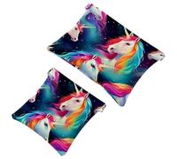 2 trousse per cosmetici da 650 tasche colorate con unicorni volanti, per borse, borsa per il trucco impermeabile, portatile, senza cerniera, borsa per il trucco, Multicolore 03, A：7.1x5.8in/18x14.8cm