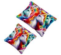 2 trousse per cosmetici da 650 tasche colorate con unicorni volanti, per borse, borsa per il trucco impermeabile, portatile, senza cerniera, borsa per il trucco, Multicolore 01, A：7.1x5.8in/18x14.8cm