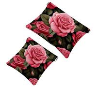 2 trousse per cosmetici tascabili con rose rosse brillanti per borse, borsa per cosmetici impermeabile, portatile, senza cerniera, 2 pezzi, Multicolore 03, A：7.1x5.8in/18x14.8cm，B:4.7x4.5in/12x11.5cm