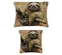 2 trousse per il trucco in finta pelle, piccola borsa per il trucco per borsa, mini borsa impermeabile, borsa multifunzionale per riporre schegge, pittura con gatto all'alba, Motivo: 4368,