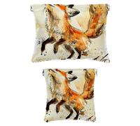 2 trousse per il trucco in finta pelle, piccola borsa per il trucco per borsa, mini borsa impermeabile, borsa multifunzionale per riporre schegge, pittura con gatto all'alba, Motivo: 4366,
