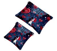 2 trousse porta cosmetici da tasca per San Valentino, colore rosso, Love-749, per borse, borsa per il trucco impermeabile, portatile, senza cerniera, borsa per il trucco, Multicolore 01, A:7.1x5.8in