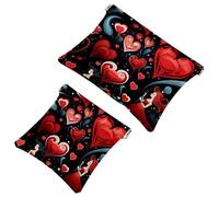 2 trousse porta cosmetici da tasca per San Valentino, colore rosso, Love-848, per borse, borsa per il trucco impermeabile, portatile, senza cerniera, borsa per il trucco, Multicolore 01, A:7.1x5.8in