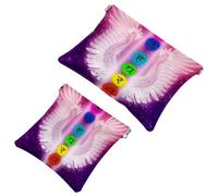 2 trousse tascabili con motivo chakra e ali d'angelo, con chiusura automatica, portatile, senza cerniera, mini borsa da viaggio per cuffie, monete, rossetti, cosmetici, auricolari, gioielli,