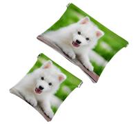 2 trousse tascabili con simpatico cucciolo di husky siberiano che gioca nel parco, con chiusura automatica, mini trousse da viaggio per monete, rossetti, auricolari, gioielli, organizer, Multicolore