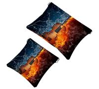2 trousse tascabili con violino nel fuoco e acqua, con chiusura automatica, portatile, senza cerniera, mini borsa da viaggio per monete, rossetti, cosmetici, auricolari, gioielli, organizer,