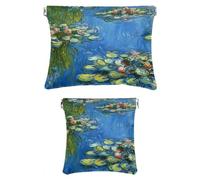 2 trousse tascabili in finta pelle, piccola borsa per il trucco per borsa, mini tasca tascabile, borsa multifunzionale per riporre schegge, pittura a olio e laghetto con ninfee, Motivo: 4258,