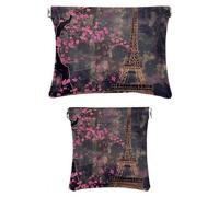 2 trousse tascabili in finta pelle, piccola borsa per il trucco per borsa, mini tasca tascabile, borsa multifunzione per riporre schegge, foglie di palma, fenicottero, tropicale, moderno plaid,