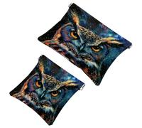 2 trousse tascabili per cosmetici, animali, gufo, galassia, spaziale, con chiusura automatica, senza cerniera, piccola borsa per il trucco per riporre cosmetici, cuffie, gioielli, Multicolore,