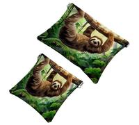 2 trousse tascabili per cosmetici, bradipo della giungla nella foresta pluviale, borsa per il trucco a chiusura automatica, senza cerniera, piccola borsa per il trucco, per riporre cosmetici, cuffie,