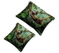 2 trousse tascabili per cosmetici, bradipo nella giungla, foresta pluviale, a chiusura automatica, senza cerniera, piccola borsa per il trucco per riporre cosmetici, cuffie, gioielli, Multicolore,