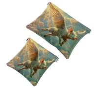 2 trousse tascabili per cosmetici, con ali di maiale e cielo volante, a chiusura automatica, senza cerniera, piccola borsa per il trucco per riporre cosmetici, cuffie, gioielli, Multicolore,