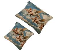 2 trousse tascabili per cosmetici, con ali e maialini che volano nel cielo, a chiusura automatica, senza cerniera, piccola borsa per il trucco, per riporre cosmetici, cuffie, gioielli, Multicolore,