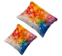 2 trousse tascabili per cosmetici, con bolle colorate ad acquerello, a chiusura automatica, senza cerniera, piccola borsa per il trucco per riporre cosmetici, cuffie, gioielli, Multicolore,