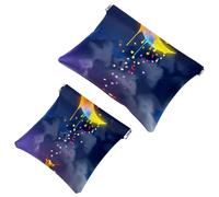 2 trousse tascabili per cosmetici, con chiusura automatica, per donne e ragazze, motivo martedì grasso, Multicolore 04, 7.1x5.8 inch/4.7x4.5 inch
