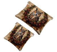 2 trousse tascabili per cosmetici, con gufo vintage su legno, a chiusura automatica, senza cerniera, piccola borsa per il trucco per riporre cosmetici, cuffie, gioielli, Multicolore,
