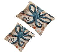 2 trousse tascabili per cosmetici, con mappa vintage blu a forma di polpo con chiusura automatica, senza cerniera, piccola borsa per il trucco da viaggio, per cosmetici, cuffie, gioielli organizer,