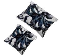 2 trousse tascabili per cosmetici, con mappa vintage blu a forma di polpo con chiusura automatica, senza cerniera, piccola borsa per il trucco da viaggio, per cosmetici, cuffie, gioielli organizer,