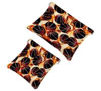 2 trousse tascabili per cosmetici, con motivo a fuoco e pallacanestro, a chiusura automatica, senza cerniera, piccola borsa per il trucco, per riporre cosmetici, cuffie, gioielli, Multicolore,