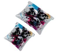 2 trousse tascabili per cosmetici, con schegge colorate e teschi, con chiusura automatica, senza cerniera, piccola borsa per il trucco, per riporre cosmetici, cuffie, gioielli, Multicolore,