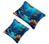 2 trousse tascabili per cosmetici, fantastici pesci del mondo sottomarino, con chiusura automatica, senza cerniera, piccola borsa per il trucco da viaggio, per cosmetici, cuffie, gioielli organizer,