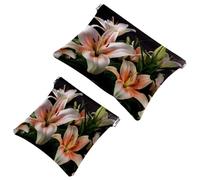 2 trousse tascabili per cosmetici, fiori di giglio, con chiusura automatica, senza cerniera, piccola borsa per il trucco, per riporre cosmetici, cuffie, gioielli, Multicolore,