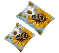 2 trousse tascabili per cosmetici, fiori di girasole, ape, autoserranti, senza cerniera, piccola borsa per il trucco per mini custodia da viaggio per cosmetici, cuffie, gioielli organizer,