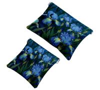 2 trousse tascabili per cosmetici, fiori di iris di notte, a chiusura automatica, senza cerniera, piccola borsa per il trucco per mini custodia da viaggio per cosmetici, cuffie, gioielli organizer,