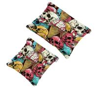 2 trousse tascabili per cosmetici, gelato e teschi, con chiusura automatica, senza cerniera, piccola borsa per il trucco per riporre cosmetici, cuffie, gioielli, Multicolore,